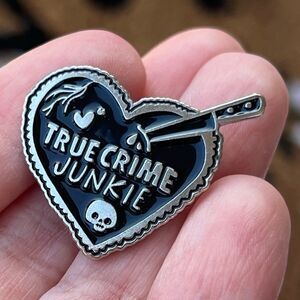 True Crime Junkie Black Heart Enamel Pin